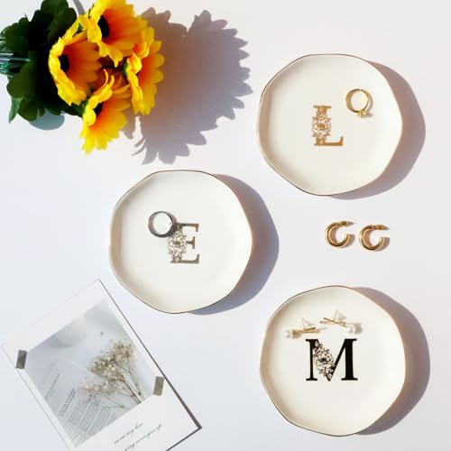 Ceramic Jewelry Tray Initial Ring Dish Personalized C-Monogrammed Engagement Wedding Gifts,Decorative Jewelry Holder for Friends,Sister,Birthday Mother's Day Christmas for Women,Ceramic White - style: C