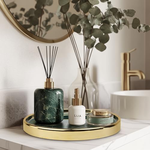 Makeup Perfume Organizer Round Bathroom Vanity Tray Decorative Dresser Tray Countertop Organizer Tray for Cosmetics,Green - color: Green, size: 8.6"