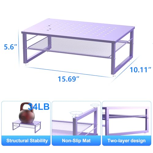 gianotter 2-Tier Metal Monitor Stand Riser, Office Desk Storage Organizer for Computer Monitor, Laptop, Printer, Office Supplies (Purple) - color: Purple