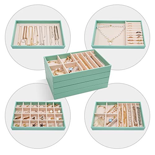 ProCase Stackable Jewelry Organizer Trays for Drawers, Jewelry Drawer Inserts Container Display Case Storage for Earring Necklace Rings Bracelet with Removable Dividers -Mint, 4 Layers - color: Mint, size: 4 Layers