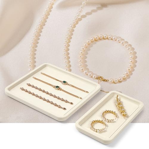 Microfiber Jewelry Display Flat Tray for Rings Earrings Necklace Bracelet, Jewelry Photograph Display Catchall Organizer Tray Dish(S,Beige) - color: Beige, size: 18 * 10 * 1.5cm