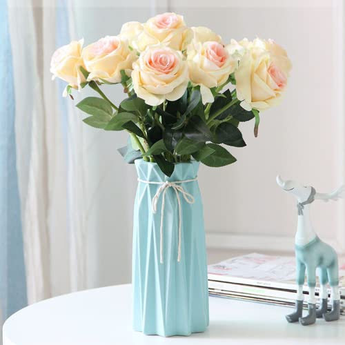 Arawat Ceramic Blue Vase Flower Vase for Home Decor Modern Style 9.5 inch Tall Vase for Table Shelf Home Decor Vase for Fireplace Bedroom Kitchen Living Room Wedding Office Desk Birthday Gifts - color: 9.5 Inch Tall Blue Ceramic Vase for Home Decor