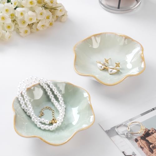 Lotus Leaf Shape Ring Holder Dish, Small Key Bowl, Ceramic Trinket Tray Jewelry Dish Organizing Necklace Earrings for Mom Friend Sister. All Jewelries Are NOT Included. Purple. - color: Purple-Lotus