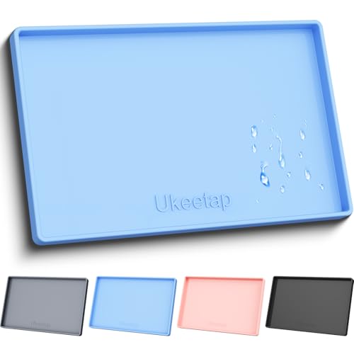 ukeetap Extra Thick Silicone Mat Waterproof with Raised Edge 19” x 12”, BPA Free Non-Slip Dog & Cat Food Mat, Feeding Mat for Food and Water Bowls, Spill Proof Mat to Protect Floors, Blue - color: Blue, size: 19" x 12"