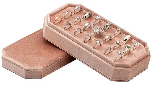 Velvet Ring Organizer Display Tray Jewelry Box Earring Holder Case for Wedding Birthday Christmas Day (Blush Peach) - color: Blush Peach