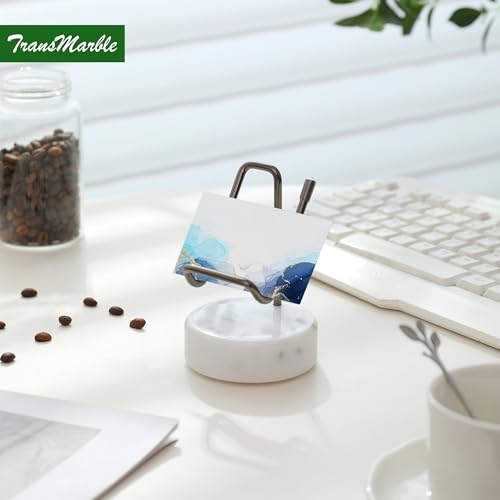 Marble Phone Stand with Metal Holder, Charging Available While Using, Swipe Up to Unlock, Made of Natural Marble as Business Card Holder for Office Desk (Starry White + Black) - color: Starry White + Black