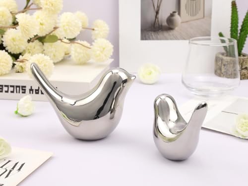 LAIDANLA Small Birds Statues Silver Modern Style Home Decor Birds Small Animal Sculpture for Living Room Office Desktop Shelf Coffee Table Bedroom（2pcs） - color: D-silver