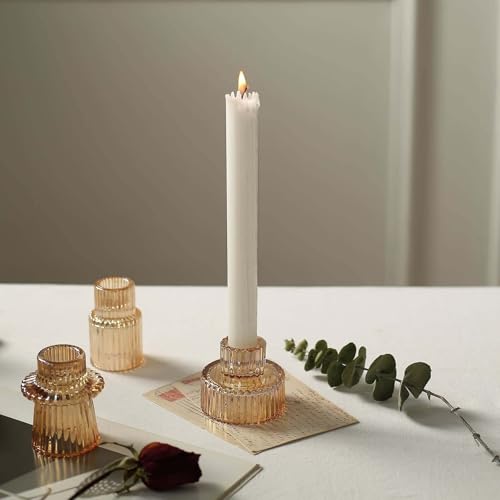 Efavormart Set of 6 | 3" Gold Ribbed Crystal Glass Mini Candle Holders, Taper Votive Tealight Candle Stands - color: Type2