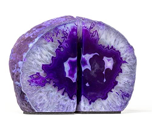 Agate Geode Bookends - Polished Crystal Stone Decorative Bookends for Home Décor (8-10 lb, Purple) - color: Purple, size: 8 - 10 lb