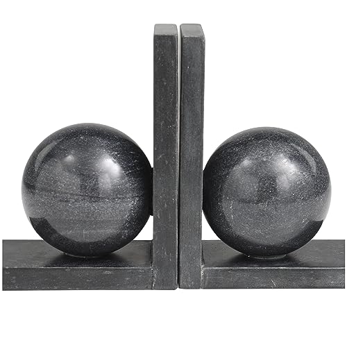 Deco 79 Marble Geometric Sleek Orb Bookends with L- Shaped Bases, Set of 2 6" W, 7" H, Black - color: Black, size: 6"W, 7"H