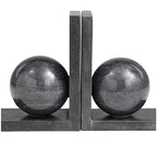 Deco 79 Marble Geometric Sleek Orb Bookends with L- Shaped Bases, Set of 2 6" W, 7" H, Black - color: Black, size: 6"W, 7"H