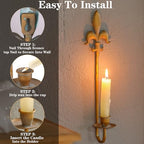 Fleur De Lis Wrought Iron Candle Sconces Set of 2, Rustic Candle Holders Hanging for Living Room Farmhouse Fireplace Wedding (Antique Copper) - color: Antique Copper