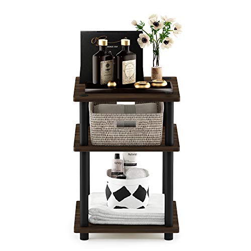 Furinno TURN-N-TUBE Side Table, 3-Tier Square Modern End Table, Open Shelves Nightstand, Night Stand, Bedside Table, Easy Assembly, for Living Room, Bedroom, Columbia Walnut - color: Columbia Walnut/Black, size: 3-Tier With Open Shelves
