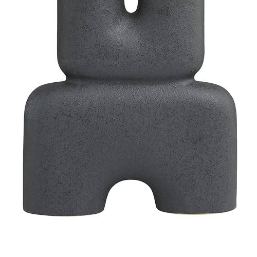 Deco 79 Ceramic Abstract Dual Opening U-Shaped Vase with Glossy Speckled Texture, 11" x 4" x 15", Black - color: Black