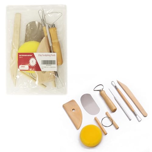 S & E TEACHER'S EDITION 8 Pcs Pottery & Clay Sculpting Tools, Double-Sided, Smooth Wooden Handles. - size: 8 PCS