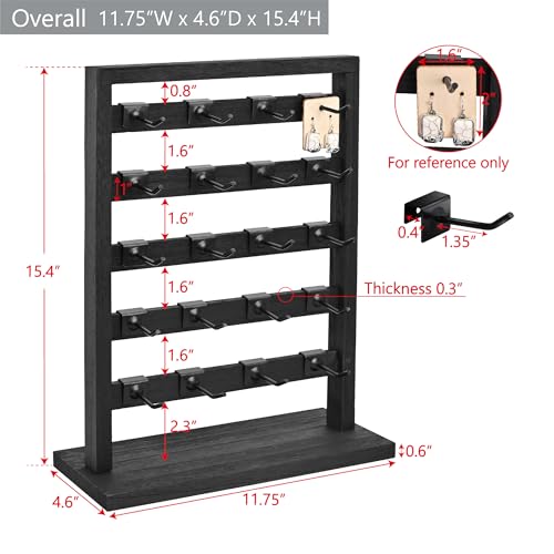 Ikee Design Wooden Jewelry Display Rack with 20 Removable Metal Hooks,Earring Card Display Stand,Jewelry Organizer,Earring Bracelet Organizer, Keychain Stand, Black Color - color: 1) Black