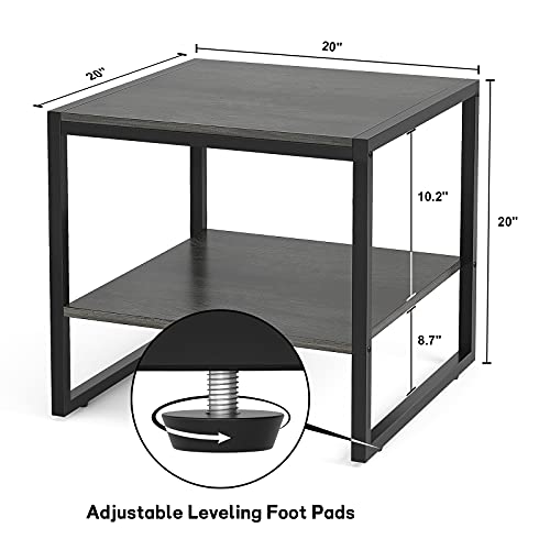 Homieasy End Table, 20 Inch Square End Table, Mini Fridge Stand with 2-Tier Storage Shelves, Industrial Wood Side Table Small Table Stand for Living Room, Bedroom, Office, Black Oak - color: Black Oak