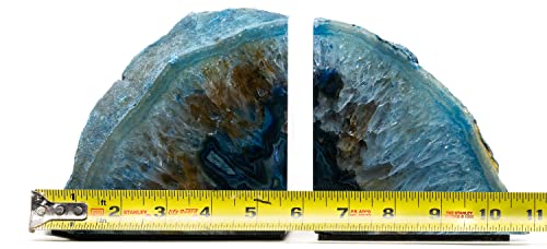 Agate Bookends - Polished Geode Crystal Bookends, Decorative Home Decor (8-10 lb, Blue) - color: Blue, size: 8 - 10 lb