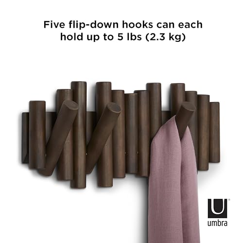 Umbra Picket Rail Hook Coat Rack, Aged Walnut (Pack of 3) - color: Walnut, size: 5-Hook (Pack of 3)