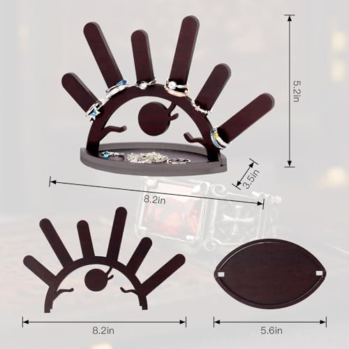 Bnesi Evil Eye Ring Display Stand Wooden Ring Holder for Women Wooden Jewelry Display Cute Evil Eye Home and Room Decoration Wedding Ring Holder Birthday Gift for Her (Rustic)