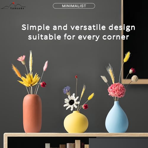 Small Multi Color Ceramic Vase Set 3 Modern and Minimalist Decorative for Home Decor, Office, Modern, Classical, Creative Shelf, Table, Bookshelf, Entryway, Coffee Table Decor - size: Small Set of 3 (With Dry Flower)