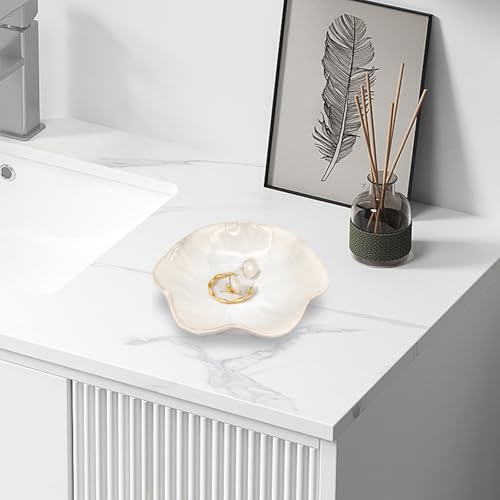 Binoster Ceramic Jewelry Dish, Leaf Jewelry Tray, Key Tray, Jewelry Holder, Small Ring Dish Holder, Jewelry Plate, Trinket Tray, Catchall Tray, Nightstand Decor for Entryway Table, Room Decor - color: White, size: 4.3 inches