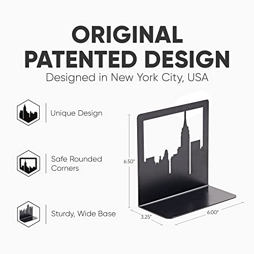 Geomod Decorative New York City NYC Skyline Metal Bookends (Black, 1 Pair) Book Ends for Tables, Desks, Shelves | Bookends to Hold Tall, Hardback Books… - color: Black, size: 1 Pair, style: NYC