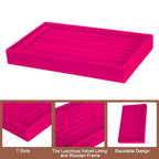 uxcell Velvet 7 Slots Ring Organizer Jewelry Display Tray Showcase Ring Holder Velvet Jewelry Organizer Stand for Rings Earrings Rose Red - color: Rose Red