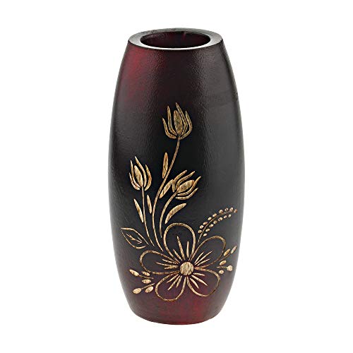 AeraVida Bold and Vibrant Flower Garden Red Mango Tree Wood Flower Vase | Hand-Carved Decorative Wooden Vase for Home or Office | Rustic Nature-Inspired