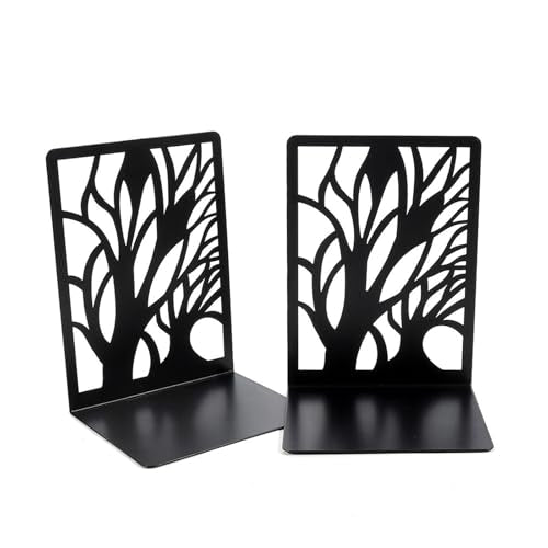 YXQ Book Ends for Shelves Decorative,Tree Metal Bookend Supports for Home Office School Heavy Books, Set of 3 Black Book Holders for Shelf Unique Decoration Book Stoppers