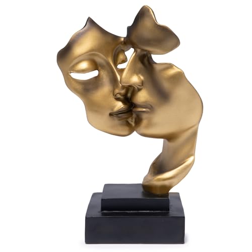 Hodao Romantic Golden Couple Sculpture Ornament - Modern Minimalist Art Statue, Home Decor for Living Room & Bedroom, Wedding Anniversary/Valentine's Day/Housewarming Gift (Black) - color: Romantic Kiss B