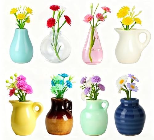 Renmxj 8 Pcs Refrigerator Magnets - Cute Mini Ceramic Vase Fridge Magnets with Artificial Flowers, Funny Tiny Vase Magnet for Fridge Decorative, Office, Kitchen, Locker, Whiteboard - color: 8 Pack