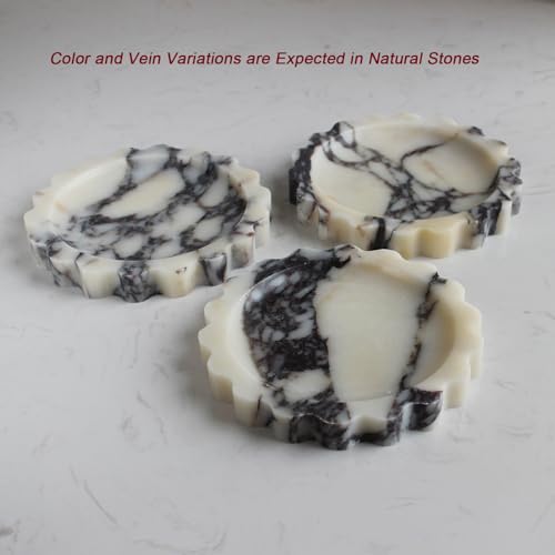 Natural Small Calacatta Viola Marble Tray 6.3", Round Scalloped Tray for Nightstand Dresser, Jewelry Tray for Women's Gift - color: Calacatta Viola