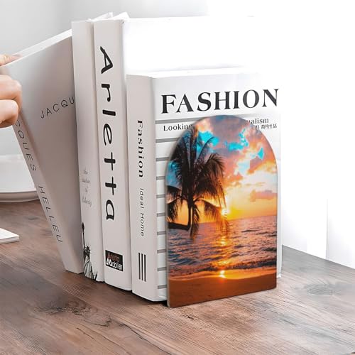 Tropical Palm Tree Bookends Decorative Summer Beach Book Ends for Shelves Heavy Books Holder Organizer Non-Slip Desk Book End for Kids Room Office School Kitchen Home Desktop Decor 1 Pairs - color: Tropical