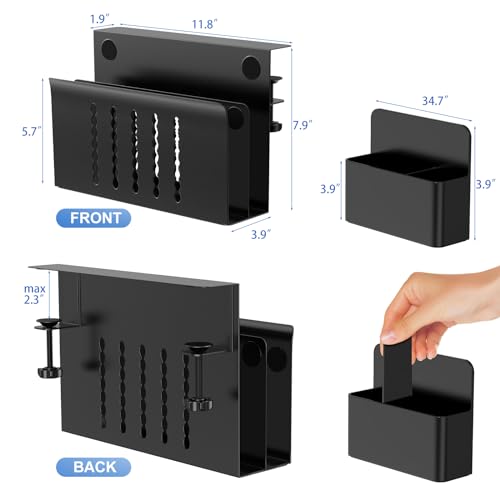 HAMOPY Desk Side Storage, 2 Tier Steel Hanging Desk Organizer with Magnetic Pen Holder, No Drilling Standing Desk Drawer Cable Management Tray, Under Desk Laptop Holder for Office, School&Home (Black) - color: Black, size: Double(2 Tier)