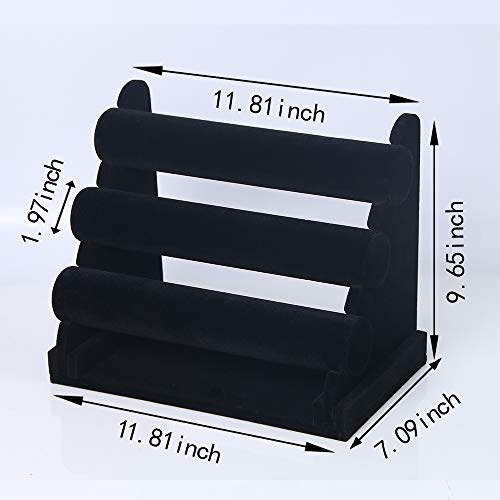 Coward 3 Tier Bracelet Organizer Display Holder, Beige Velvet Stand Rack for Hairband Watch Scrunchie Organizer (Black Velvet) - color: Black