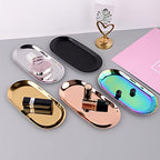 4 Pcs 7 Inch x 3.3 Inch Trinket Tray, Silver Stainless Steel, for Serving Trays Towel Storage Dish Plate Tea Fruit Trays Jewelry Plate Decorative Storage Tray