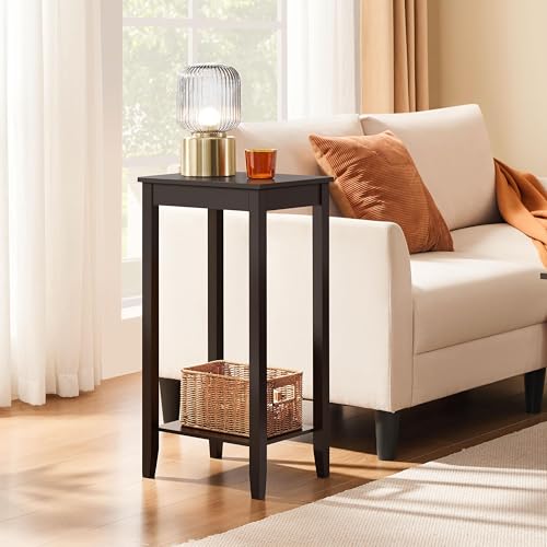 Yaheetech Side Table Set of 2, Wooden End Tables with Storage Shelf and Solid Wood Legs, 29in High Telephone Table Narrow Sofa Side Tables for Living Room/Small Spaces/Hallway/Study, Dark Coffee - style: Double