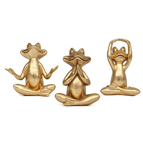 Suoedd Gold Frog Figurines Yoga Decor 3.7In Set of 3 –Frog Yoga Statues for Modern Living Room Desk Table Home Office Bookshelf Shelves Sculptures Decor,Gifts for Mom Women - color: Gold