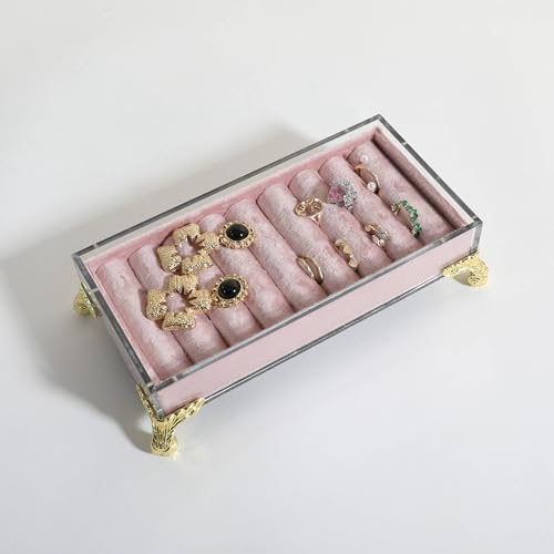 GemeShou velvet slots Ring holder for jewelry organizer, Earring ring display stand for selling, felt ring jewelry holder tray showcase【Velvet slots Ring Holder-Pink】 - color: Pink