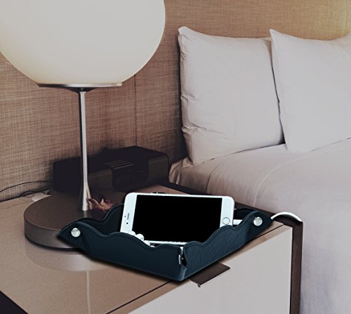 Leather Storage Tray,Phone Watch Jewelry Coin Organizer,Dresser Valet Tray for Men(Black)