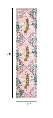 Oriental Tropical Hallway Runner Rug 2x6 Washable, Thin Stain Resistant Pink Boho Runner Rug for Entryway Kitchen Bedroom Laundry, Vintage Abstract Hippie Indian Botanical Long Floor Carpet - color: Pink, size: 2' x 6'