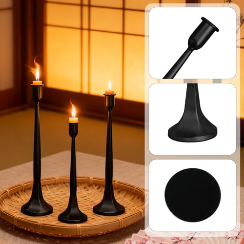 Set of 3 Black Iron Candlestick Holders – Tapered Candle Holders for 3/4" Candles, Tall Candle Stick Set for Dining Table, Wedding, and Home Décor - color: Black