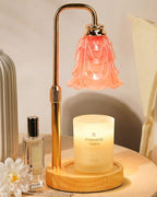 Small Candle Warmer Lamp with Timer, Adjustable Pink Flower Candle Heat Lamp, Unique Women's Gifts for Birthday, Dimmable Candles Heater, Fashion Wax Warming Light with Wood Base - color: A3-pink