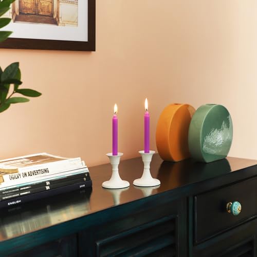 Rely+ White Candle Holders Set of 2 – Modern Metal Taper Candlestick Holders for Table Centerpiece, Dinner Décor, Easter, Wedding & Party Decorations - color: White