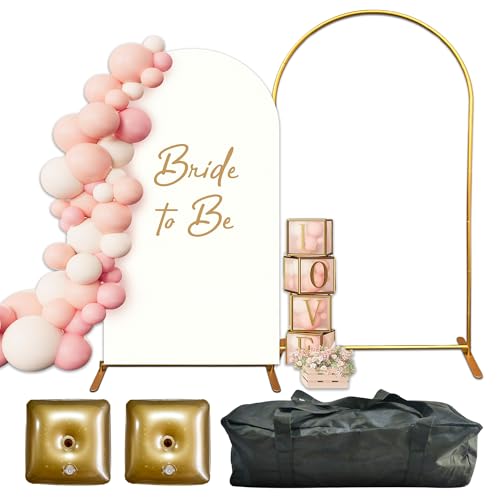 Arch Backdrop Stand and Cover Set 7.2FT - Rose Gold Wedding Arch Frame With Water Weights & Carry Bag - Spandex Fitted Luxury Balloon Arch Stand - Metal Arch Backdrop Stand For Weddings & Parties