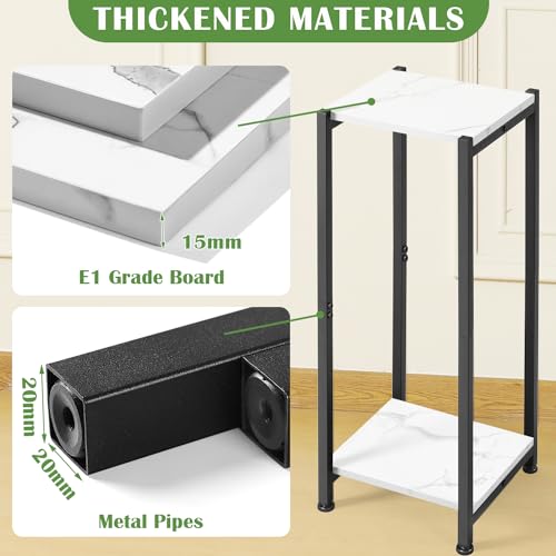 Dipion Tall Plant Stand Indoor,31 Inch Plant Stands,2 Tier Metal Plant Stand with Heavy Duty Wood,Marble White and Black