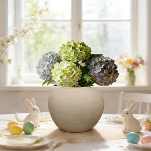 Ceramic Flower Vase Round Textured Vase,Farmhouse Vase Terracotta Rustic Vases for Home Decor for Living Room,Dining Table Decor,Shelf Decor,Centerpiece - size: 6 inch