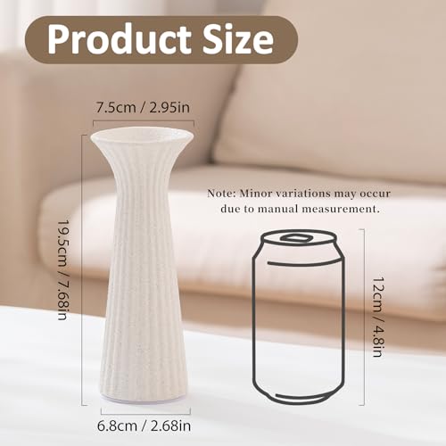 7.68” Vintage White Ribbed Ceramic Vase, Small Rustic Farmhouse Vase for Pampas Grass, Centerpiece, Coffee Table, Kitchen, Office & Home Decor - color: Rustic White