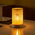LUSHARBOR Battery Operated Lamp Boho Rattan Table Lamp with Timer, Battery Powered Lamp Bedside Cordless Accent Lamp for Livingroom/Entryway/Tabletop Decor Beige - style: LATTICE